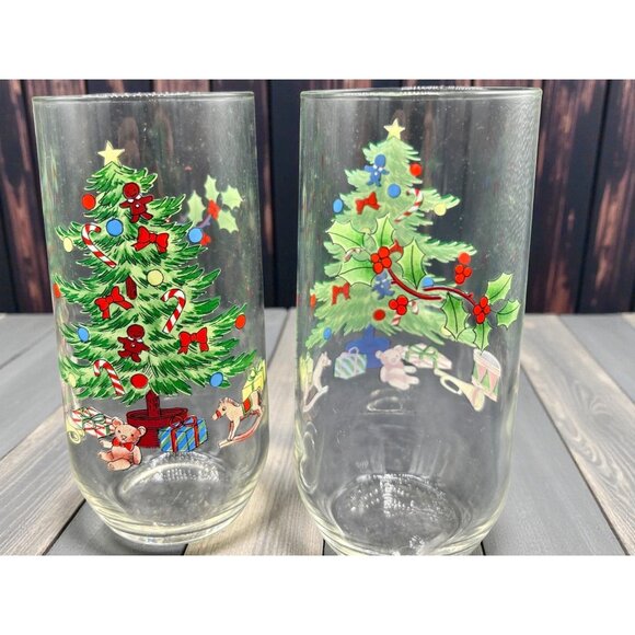Set Of 6 Luminarc Noel Christmas Glasses With Holiday Tree & Gifts Design - Picture 5 of 8